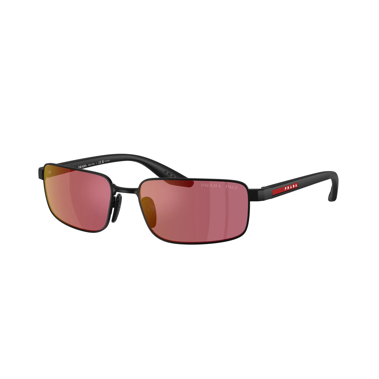 Lunettes de soleil Prada Linea Rossa PS B54S 1BO07A Noir Mat Rouge Polarisé rectangulaires