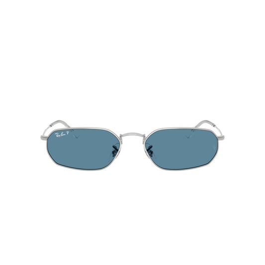 Lunettes de soleil géométriques Ray-Ban RB3947 003/S2 Silver Blue Polarized